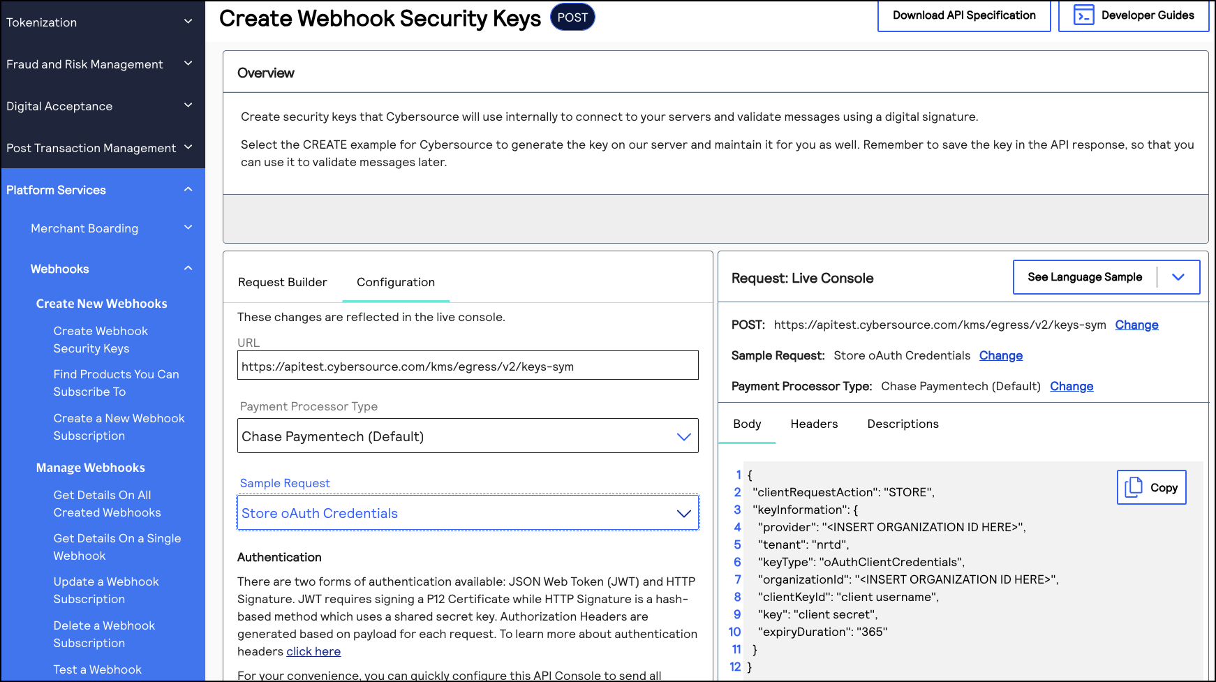 Image and link to the interactive code example for providing your
                                OAuth credentials.