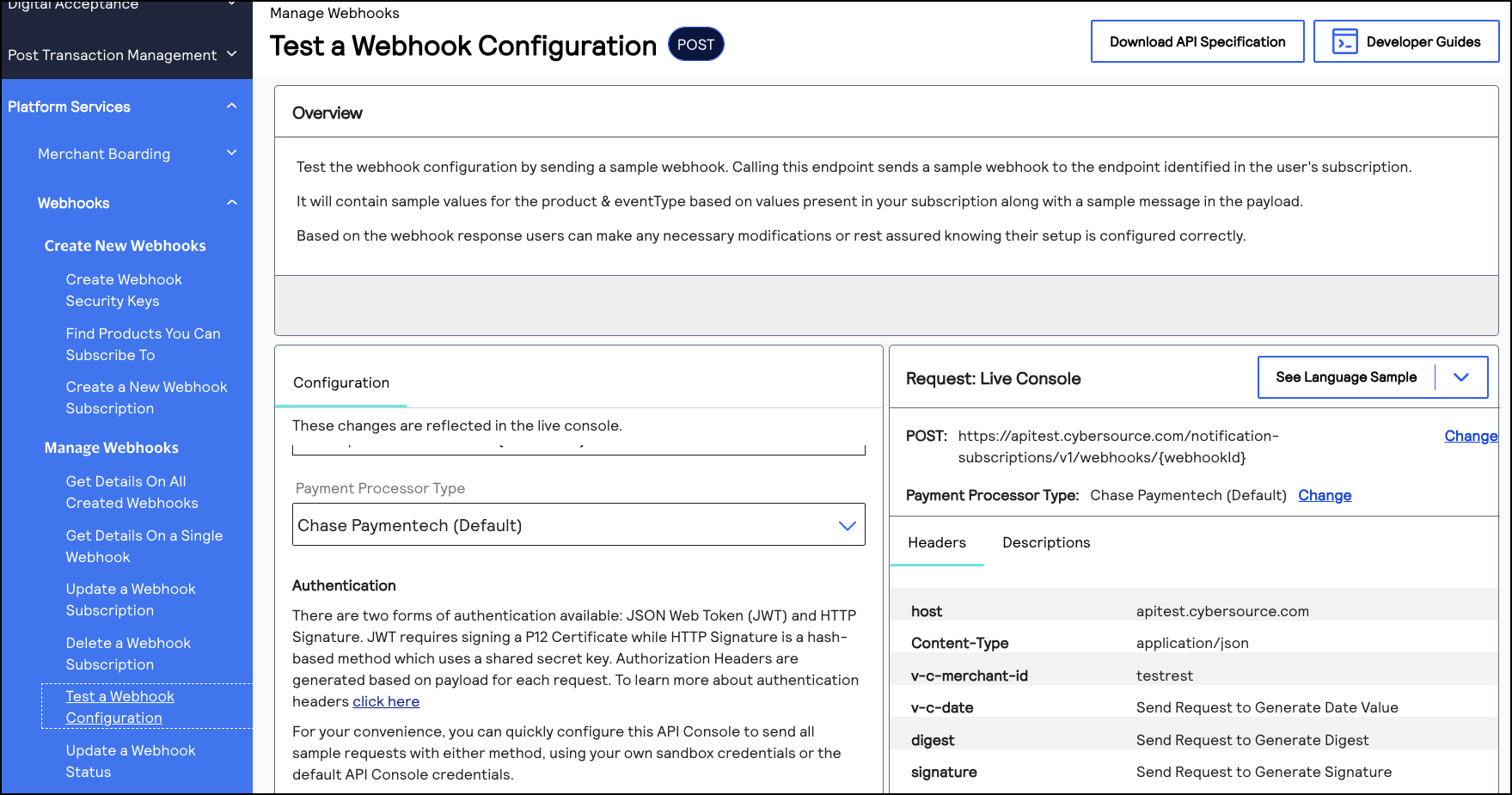 Image and link to the interactive code example for testing a
                                webhook subscription configuration.