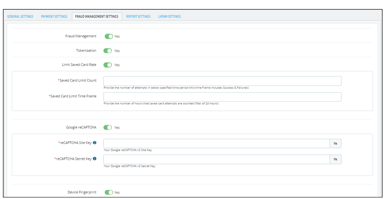 Fraud Management Settings tab
