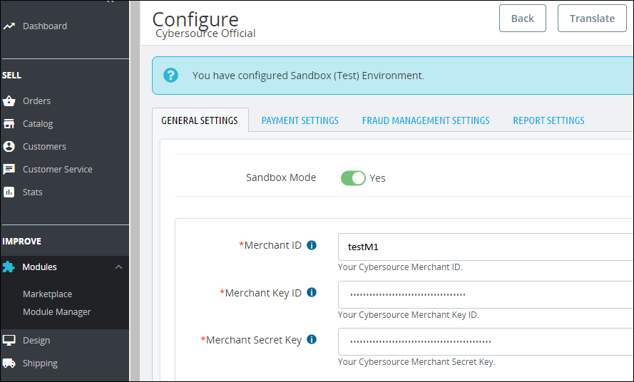 Configure Cybersource Official Inital View