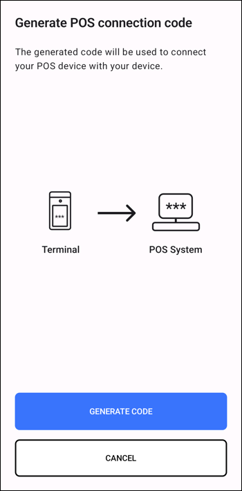 Acceptance Devices Generate POS Connection Code Screen