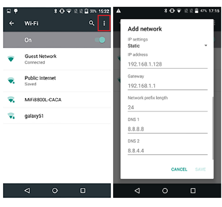PAX Terminal Wi-Fi and Add Network Screens